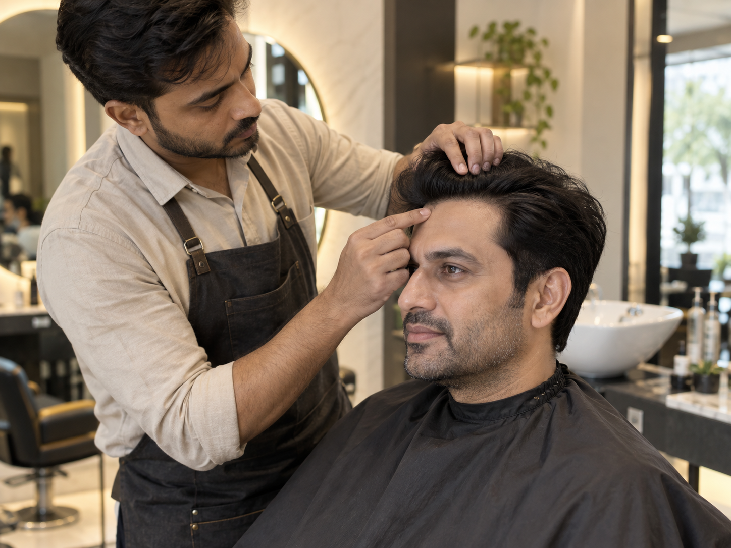 AI concept image of a stylist fitting a hair system